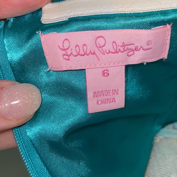 Lilly Pulitzer Aqua strapless dress. Pleated dress with gold accents on the top - Picture 8 of 8